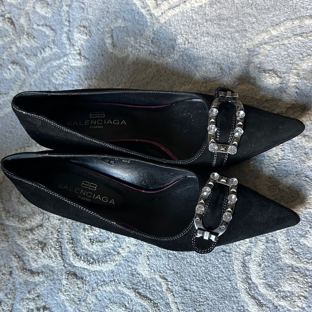 Balenciaga Black Heels with Crystal Buckle
